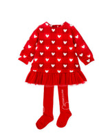 VESTIDO CUADROS CORAZONES ROJO CON LEOTARDOS