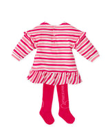 VESTIDO CORAZÓN RAYAS FUCSIA CON LEOTARDOS