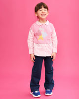 CONJUNTO CAMISA COMBINADA FRESA Y PANTALÓN DENIM