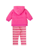CONJUNTO SUDADERA ACOLCHADA CAPUCHA Y LEGGINS RAYAS FUCSIA