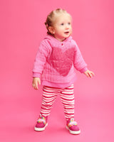 CONJUNTO SUDADERA ACOLCHADA CAPUCHA Y LEGGINS RAYAS FUCSIA