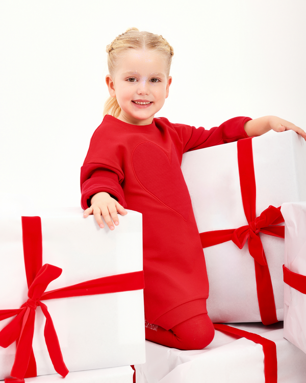VESTIDO CORAZÓN ROJO CON LEOTARDOS