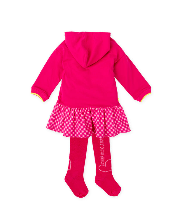 VESTIDO CON CAPUCHA FUXIA CON LEOTARDOS