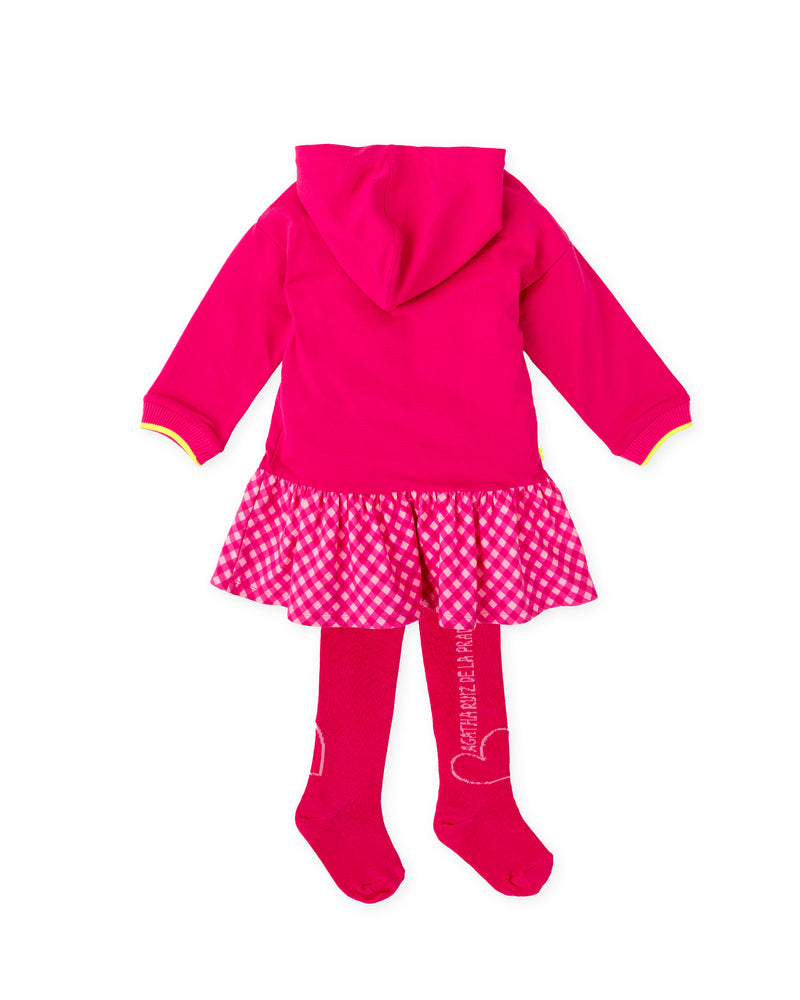 VESTIDO CON CAPUCHA FUXIA CON LEOTARDOS