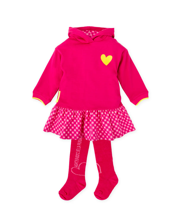 VESTIDO CON CAPUCHA FUXIA CON LEOTARDOS