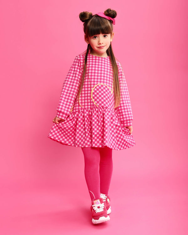 VESTIDO CUADROS FUXCIA CON LEOTARDOS