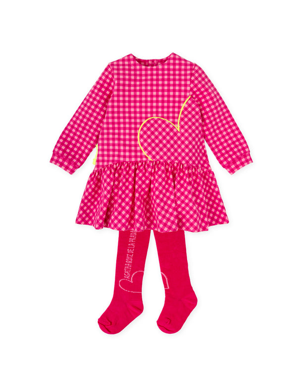 VESTIDO CUADROS FUXCIA CON LEOTARDOS