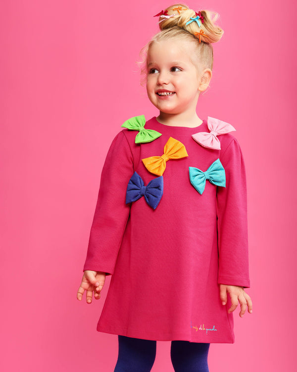 VESTIDO LAZOS  FUCSIA CON LEOTARDOS
