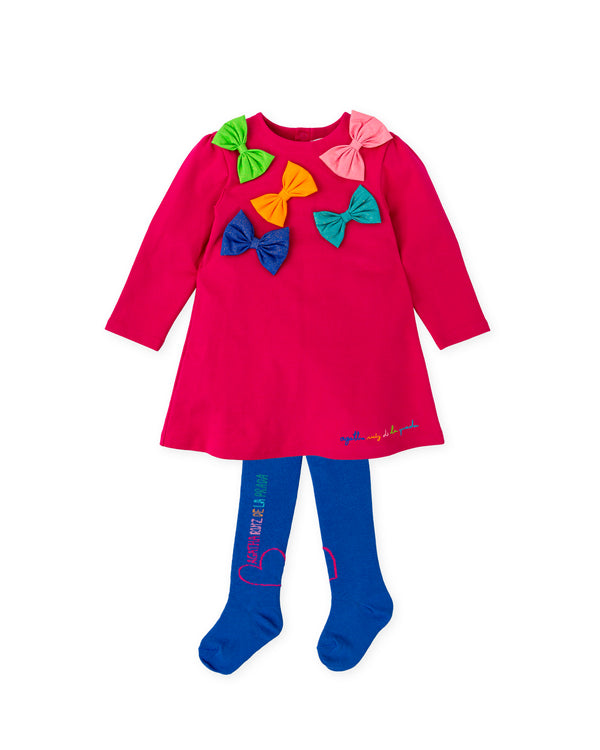 VESTIDO LAZOS  FUCSIA CON LEOTARDOS