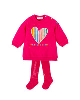 VESTIDO CORAZÓN RAYADO FUCSIA CON LEOTARDOS  