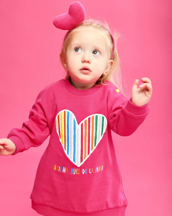 VESTIDO CORAZÓN RAYADO FUCSIA CON LEOTARDOS  