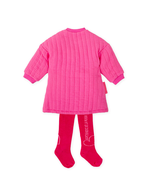 VESTIDO CORAZÓN FRESA CON LEOTARDOS