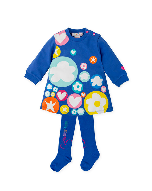 VESTIDO ICONOS AZUL ELECTRICO CON LEOTARDOS