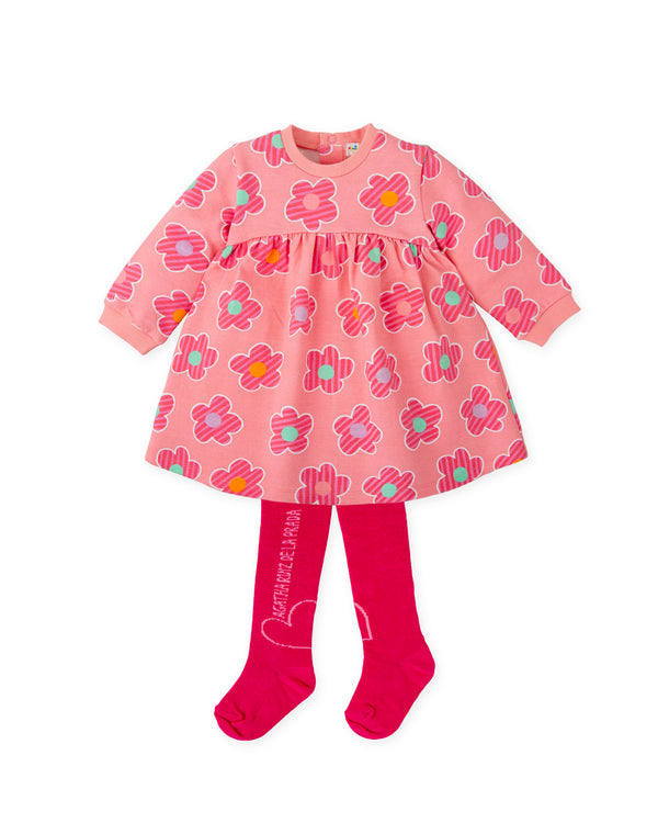 VESTIDO FLORES ROSA CON LEOTARDOS