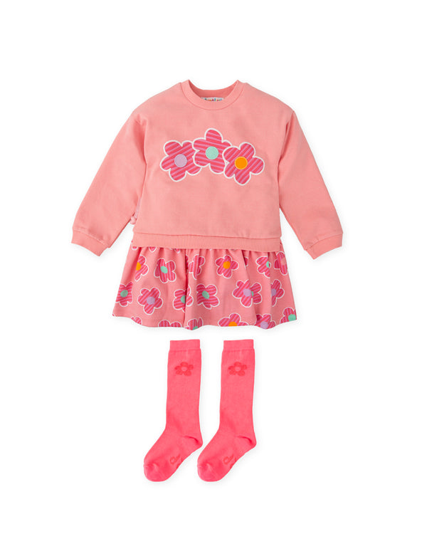 VESTIDO FLORES ROSA CON CALCETINES