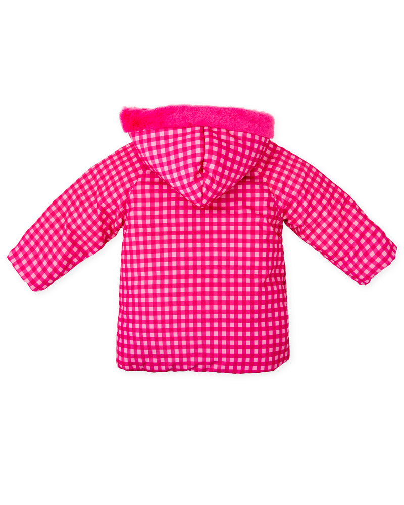 PARKA CAPUCHA CUADROS FUCSIA