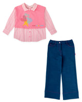 CONJUNTO CAMISA COMBINADA FRESA Y PANTALÓN DENIM
