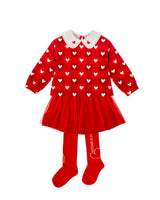 CONJUNTO SUDADERA CORAZONES Y FALDA ROJA CON LEOTARDOS
