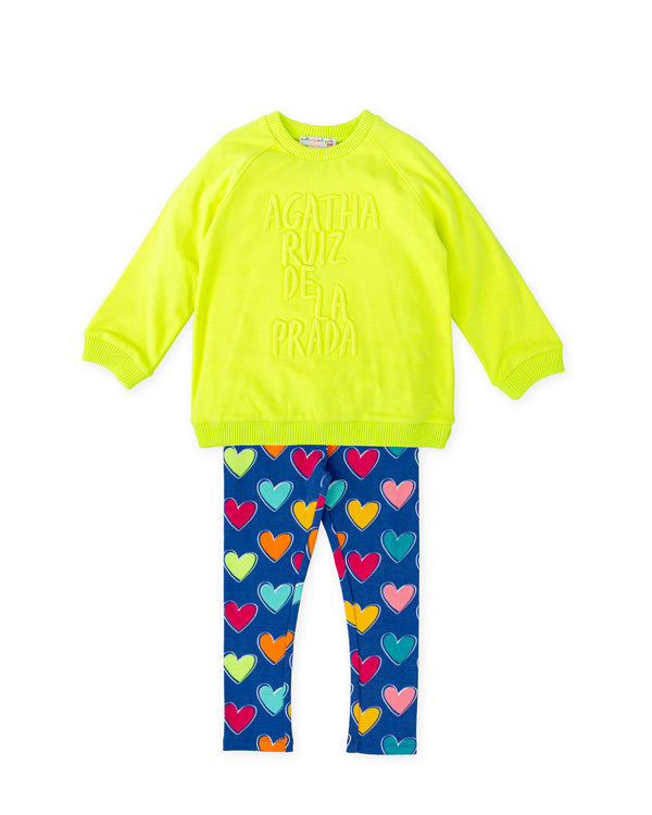 CONJUNTO SUDADERA LIMA Y LEGGINS CORAZONES 