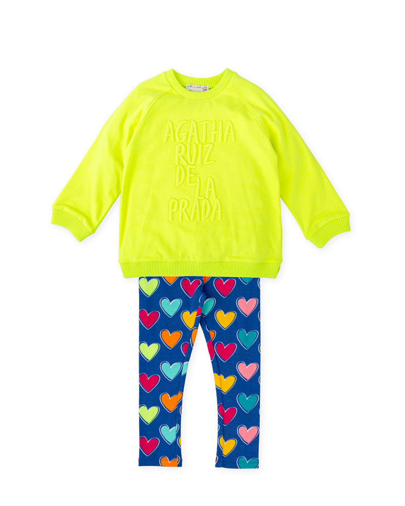 CONJUNTO SUDADERA LIMA Y LEGGINS CORAZONES 
