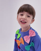 CONJUNTO SUDADERA LAZOS AZUL ELECTRICO Y FALDA FUSCIA CON LEOTARDOS