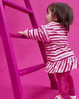 VESTIDO CORAZÓN RAYAS FUCSIA CON LEOTARDOS